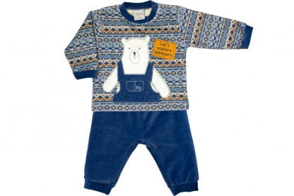 Conjunto Bebê Blusa e Calça em Plush Trico Lenhador - Azul - 1