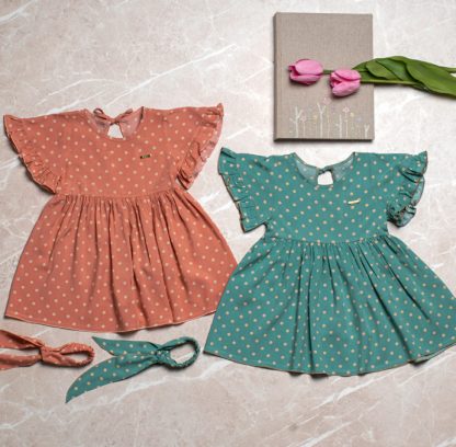 Vestido Infantil Poá Menina - Verde - 8