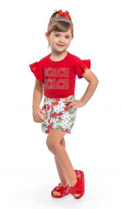 Conjunto Blusa e Short Menina - Vermelho - 3