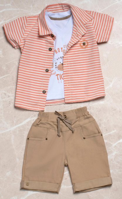 Conjunto Infantil Camisa, Camiseta e Bermuda - Laranja - 3