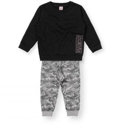 Conjunto Infantil Blusa e Calça Camuflada em Moletom - Preto - 8