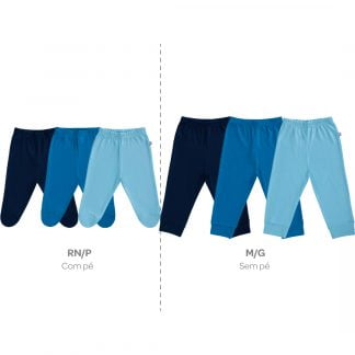 Calça Culote Bebê Kit com 3 peças - Azul - G