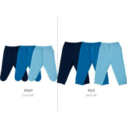 Calça Culote Bebê Kit com 3 peças - Azul - G