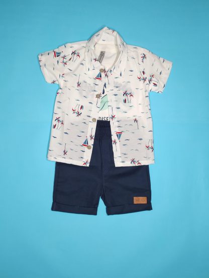 Conjunto Bebê Camisa, Camiseta e Bermuda - Azul-marinho - G