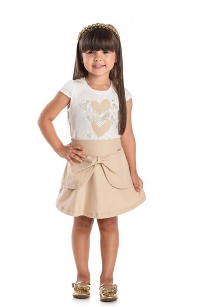 Conjunto Infantil Body e Saia - Marrom-claro - 3