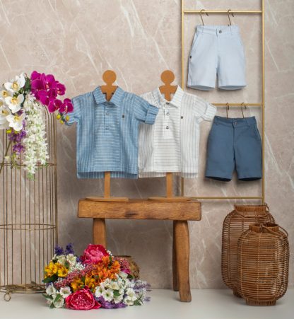 Conjunto Camisa Bata e Bermuda Menino - Azul - 8