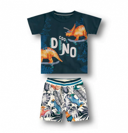 Conjunto Camiseta e Bermuda Dino Menino - Azul - 8