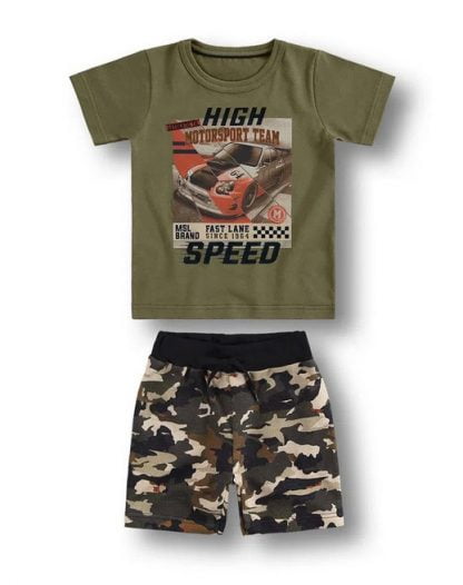 Conjunto Infantil Camiseta e Bermuda Menino - Verde-musgo - 8