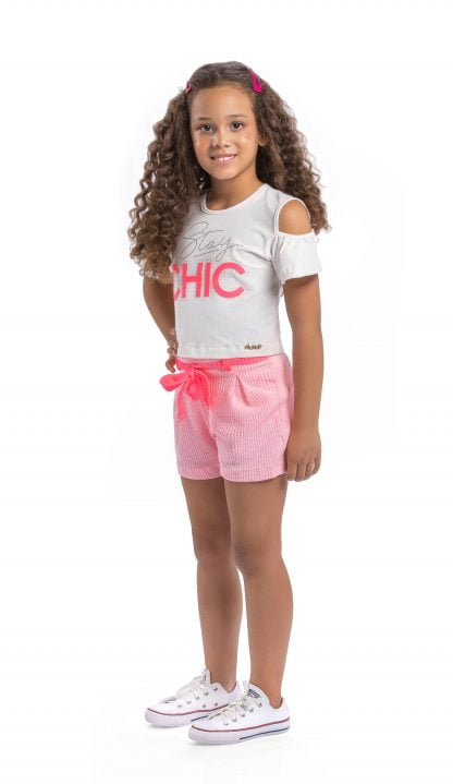 Conjunto Infantil Blusa e Short Menina - Rosa - 10