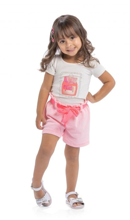 Conjunto Blusa e Short Neon Menina - Rosa - 3