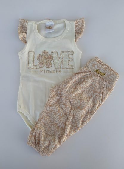 Conjunto Estiloso Body e Calça Bebê - Bege - G