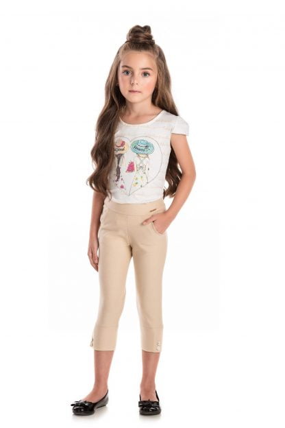 Conjunto Infantil Blusa e Legging Corsário - Bege - 10