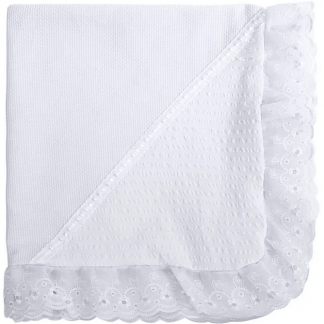 Manta Bordada e com Renda Bebê - Branco - U