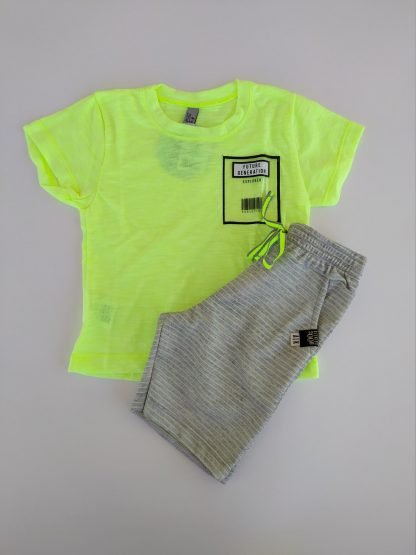 Conjunto Camiseta e Bermuda Listrada - Amarelo - 3