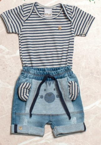 Conjunto Bebê Body e Bermuda Jeans - Azul - GG