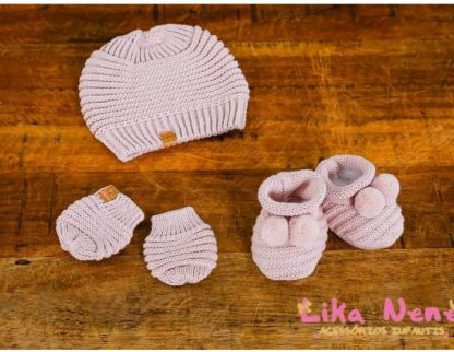 kit Touca Tricot Chic Bebê - Rosa - RN