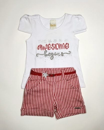 Conjunto Blusa e Short Infantil Menina - Vermelho - 3