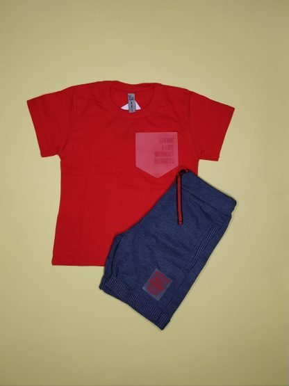 Conjunto Camiseta e Bermuda em Moletinho - Vermelho - 3