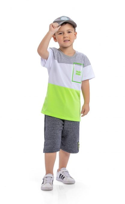 Conjunto Infantil Camiseta Neon e Bermuda - Verde - 10