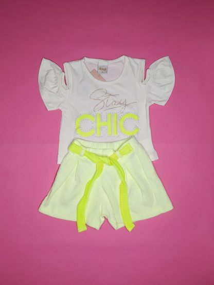 Conjunto Infantil Blusa e Short Menina - Amarelo - 10