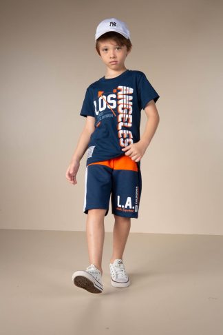 Conjunto Infantil Menino Camiseta e Bermuda - Azul-marinho - 12