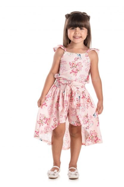 Conjunto Infantil Cropped e Short Saia - Rosa - 3