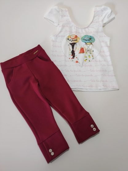 Conjunto Blusa e Legging Corsário– Branco/Vermelho - BRVM - 12