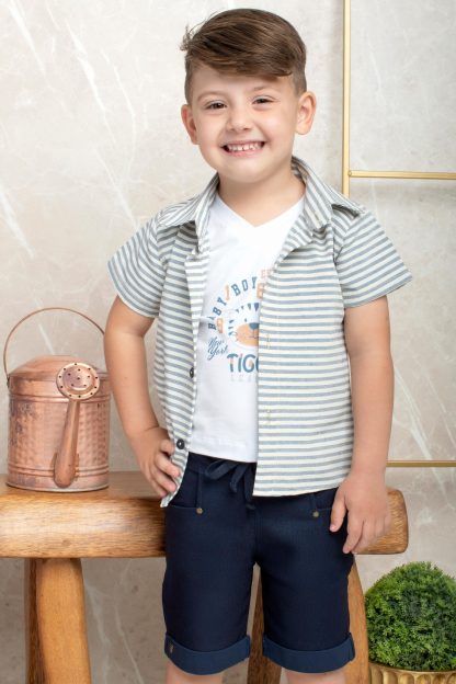 Conjunto Infantil Camisa, Camiseta e Bermuda