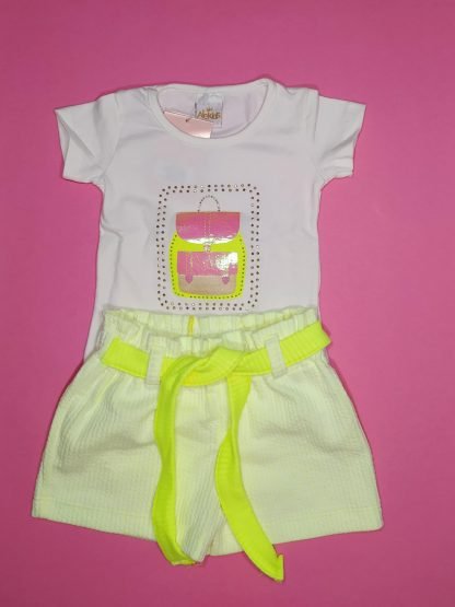 Conjunto Blusa e Short Neon Menina - Amarelo - 3