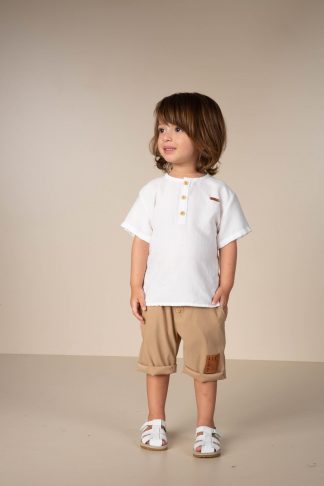 Conjunto Infantil Camiseta e Bermuda Estiloso - Branco - 3