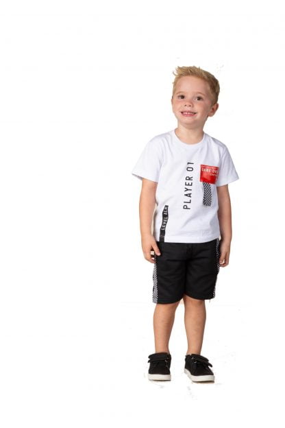 Conjunto Bebê Infantil Menino Verão Camiseta e Bermuda - Preto - 3