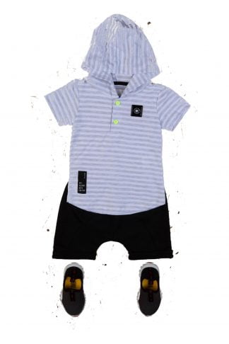 Conjunto Bebê Camiseta com Capuz e Bermuda - Cinza - GG