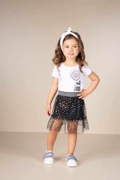 Conjunto Infantil Blusa e Short/Saia em Tule Holográfico - Branco - 3