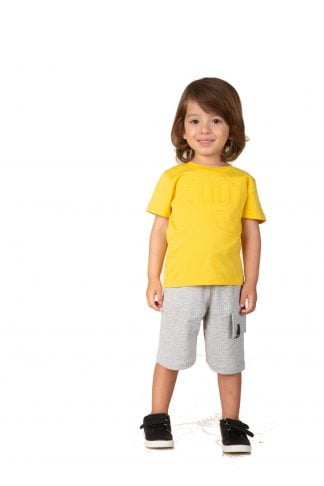 Conjunto Bebê Verão Infantil Menino, Camiseta e Bermuda - Amarelo - 3