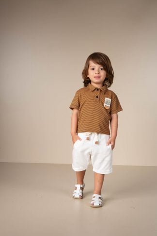 Conjunto Infantil Camisa Polo e Bermuda - Marrom - 3