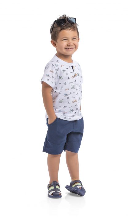 Conjunto Infantil Camiseta e Bermuda - Azul-marinho - 3