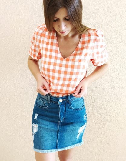 Camisa xadrez deals laranja feminina