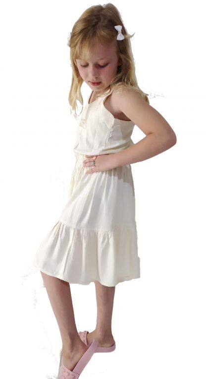 Vestido Infantil Arrumadinho Sarjado de Alça - Branco - 16