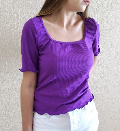 Blusa Feminina Canelada Decote Quadrado - Violeta - GG