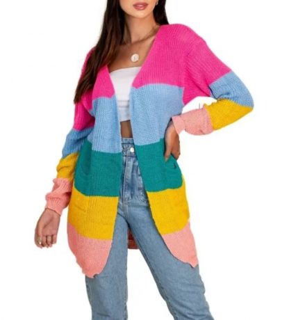 Cardigan Barbiecore Kimono Feminino Lã Tricot Colorido - Colorido - Unico