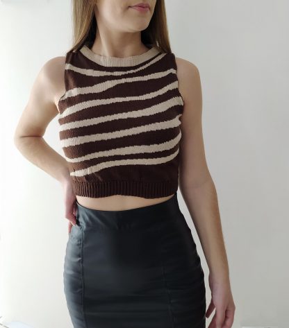 Cropped Zebra Feminino Lã Modal Tricô Tricot - Chocolate - Unico