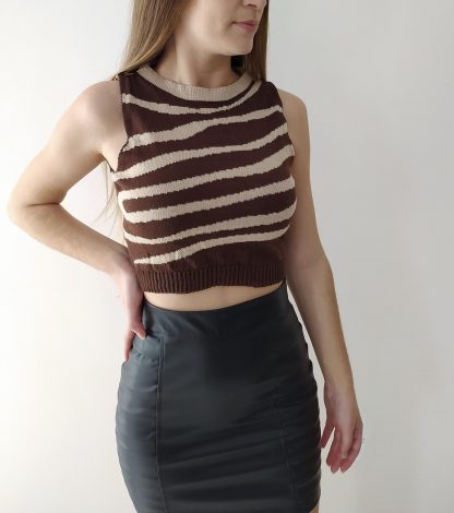 Blusa Feminina Cropped Zebra Tricot Animal Print Modal