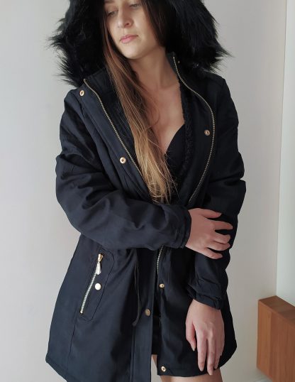 Jaqueta Parka Feminina Sarja Forrada - Preto - GG