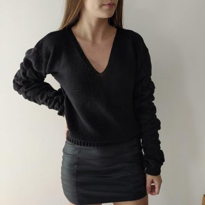 Blusa Feminina Tricot Lã Manga Longa Blogueira - Preto - M-36-38