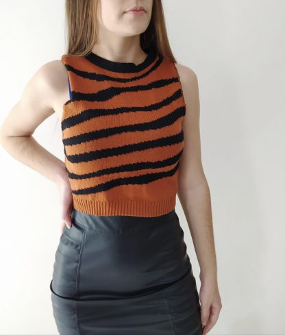 Cropped Zebra Feminino Lã Modal Tricô Tricot - Marrom - Unico