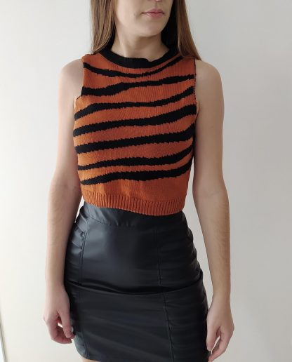 Blusa Feminina Cropped Zebra Tricot Animal Print Modal