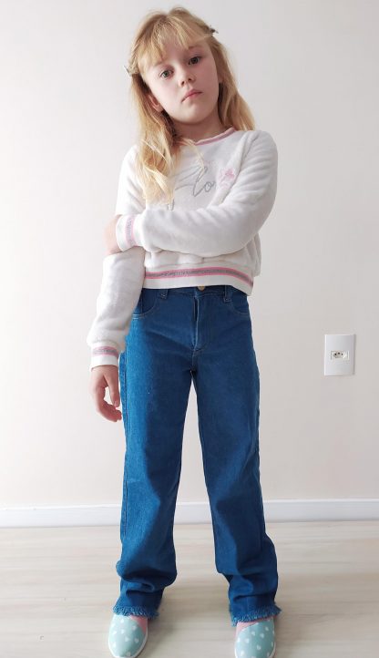 Calça Wide Leg Jeans Infantil Juvenil Menina - Azul-marinho-Lisa - 16