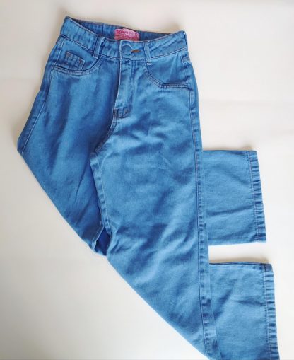 Calça Jeans Pantalona Wide Leg Infantil Juvenil Menina - Azul (Botão Encapado) - 16