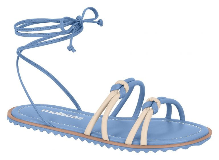 Sandálias Rasteirinhas Tiras Amarrar Rasteira Nó Moda - Azul (Amarrar) - 38