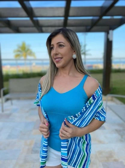 Conjunto Feminino Kimono e Blusa Moda Verão até o Plus Size - Azul - G4